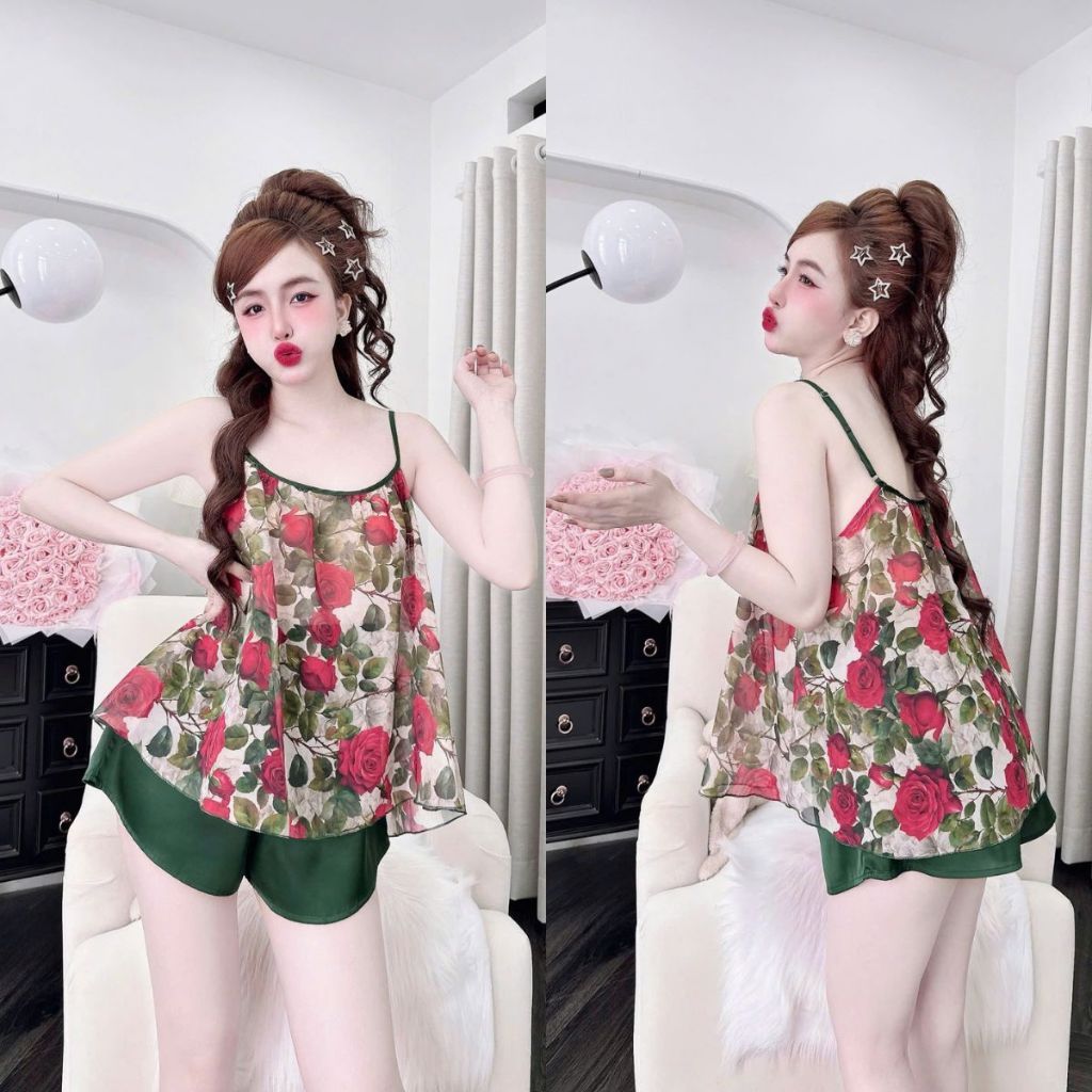 Đồ ngủ nữ BIGSIZE MIKY, Đồ ngủ sexy lụa Chiffon phối Latin cao cấp mềm mại xinh xắn <70kg M24 | BigBuy360 - bigbuy360.vn
