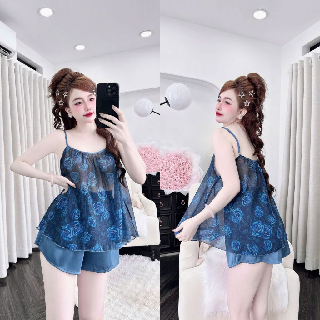 Đồ ngủ nữ BIGSIZE MIKY, Đồ ngủ sexy lụa Chiffon phối Latin cao cấp mềm mại xinh xắn <70kg M24
