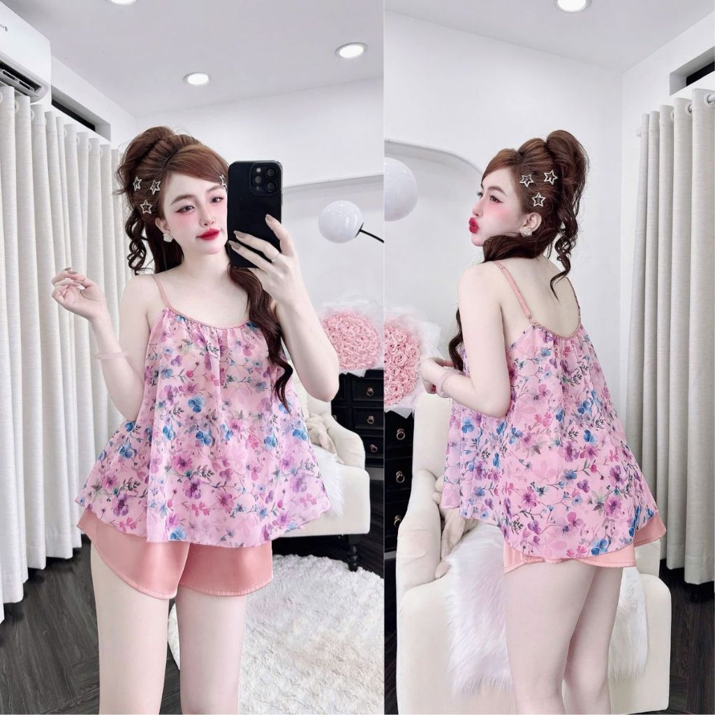 Đồ ngủ nữ BIGSIZE MIKY, Đồ ngủ sexy lụa Chiffon phối Latin cao cấp mềm mại xinh xắn <70kg M24 | BigBuy360 - bigbuy360.vn