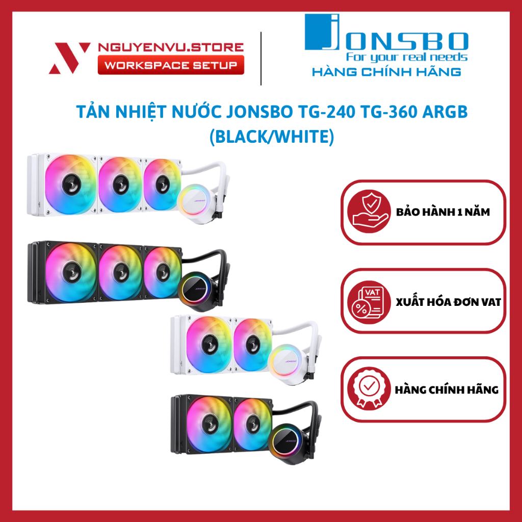 Tản Nhiệt Nước JONSBO TG-240 TG-360 ARGB (Black/White) - Tản nhiệt nước 2 Fan 3 Fan - Hàng Chính Hãn