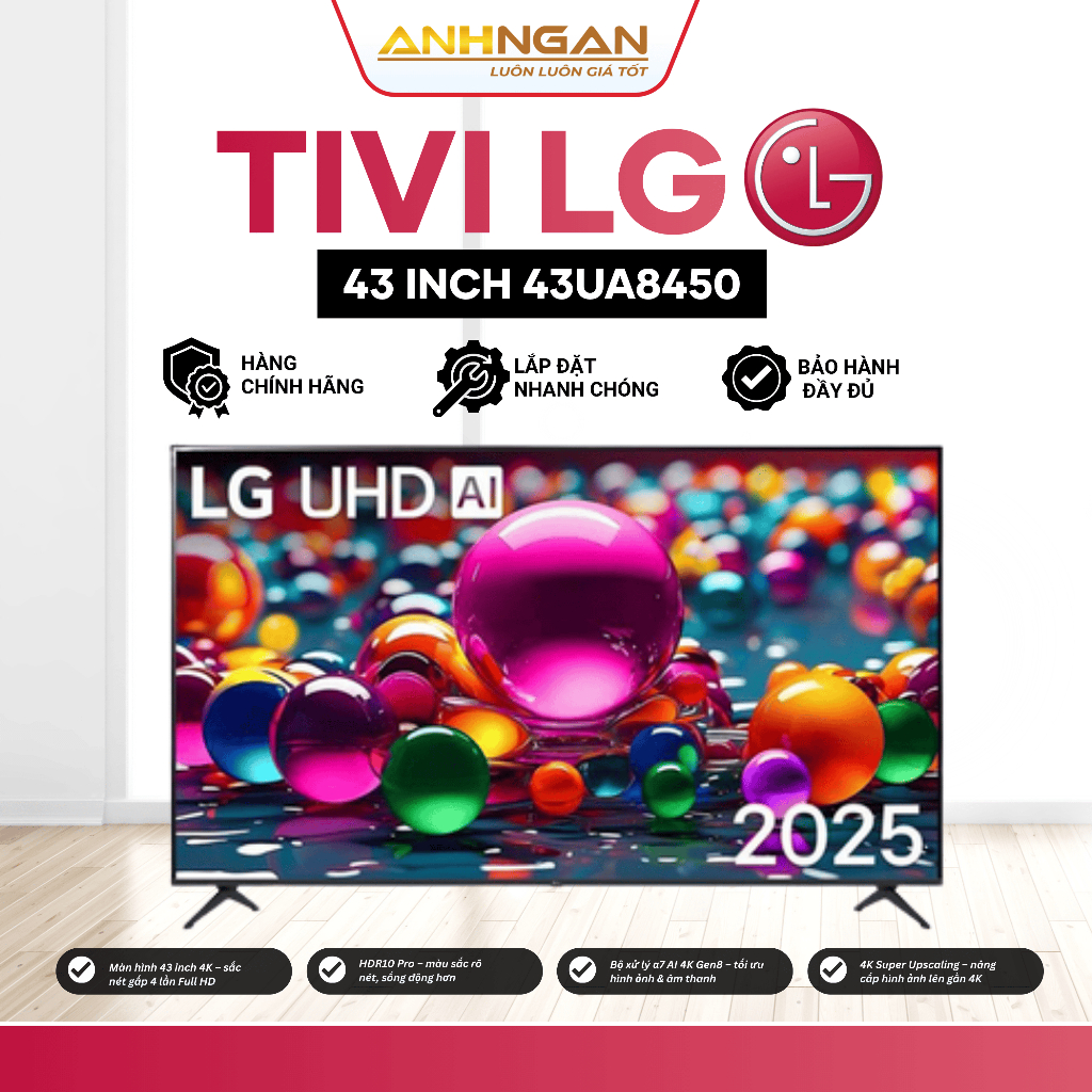 Smart Tivi LG AI 4K 43 Inch 43UA8450PSA 2025 HDR webOS Magic Remote