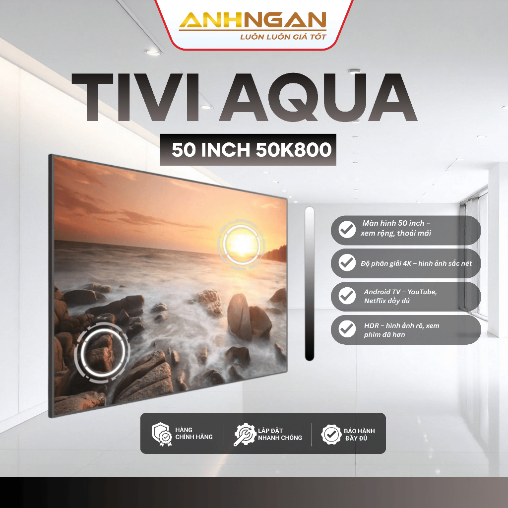 Smart Tivi Aqua 4K 50 inch AQT50K800UG – Google TV, HDR10, Dolby Audio