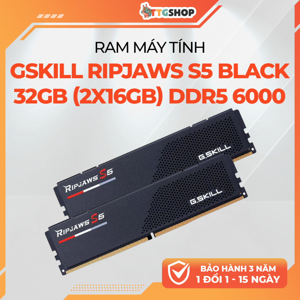 GSKILL RIPJAWS S5 Black 32GB 2x16GB DDR5 6000 F5-6000J3636F16GX2-RS5K CL36 Ram Desktop Gaming