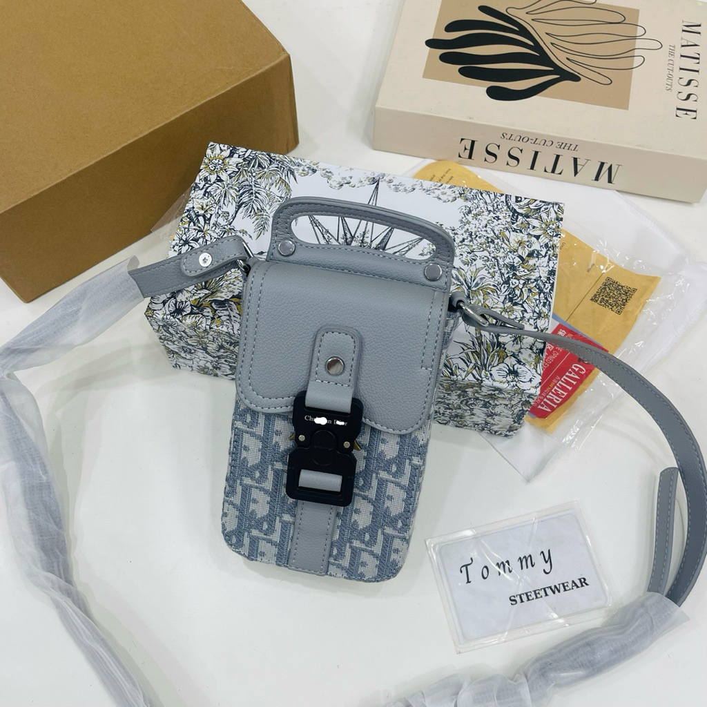 [✨ CHẤT LƯỢNG CAO] - Bag Đì Oooo Mini Phone Dáng Đứng Hoạ Tiết Oblq Xám Hottrend Fullbox - Hàng Cao 