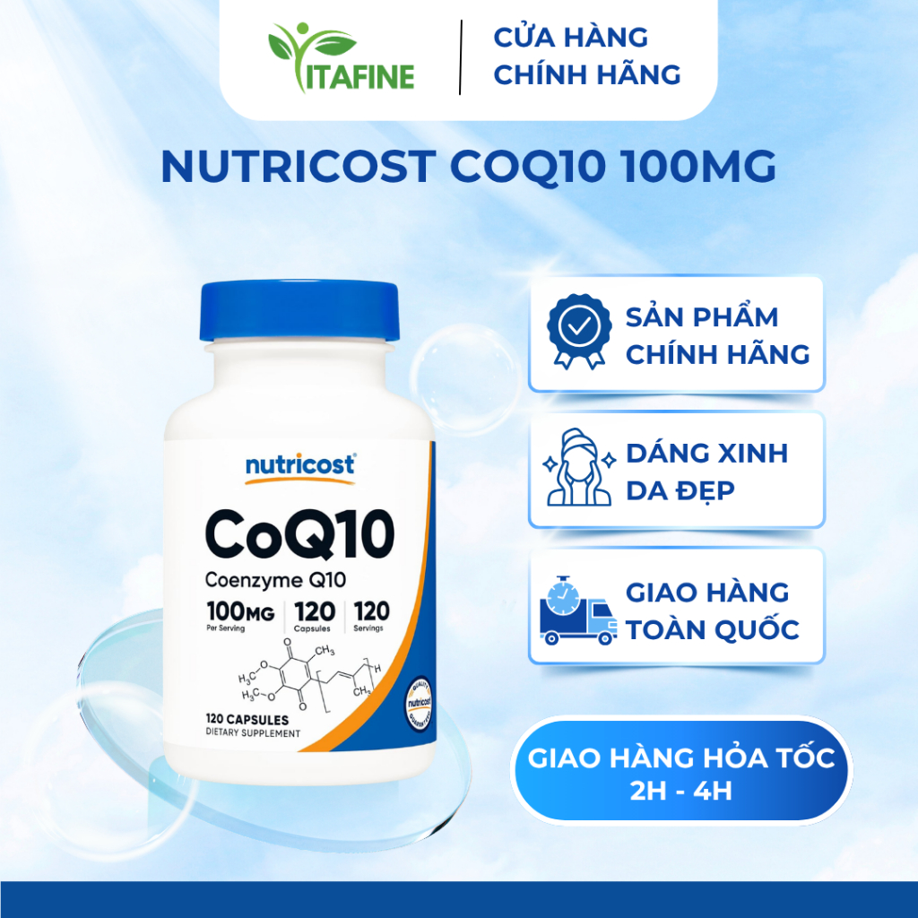 Nutricost CoQ10 100mg – Coenzyme Q10 hỗ trợ tim mạch, Chống oxy hóa mạnh, Tăng năng lượng cho cơ thể
