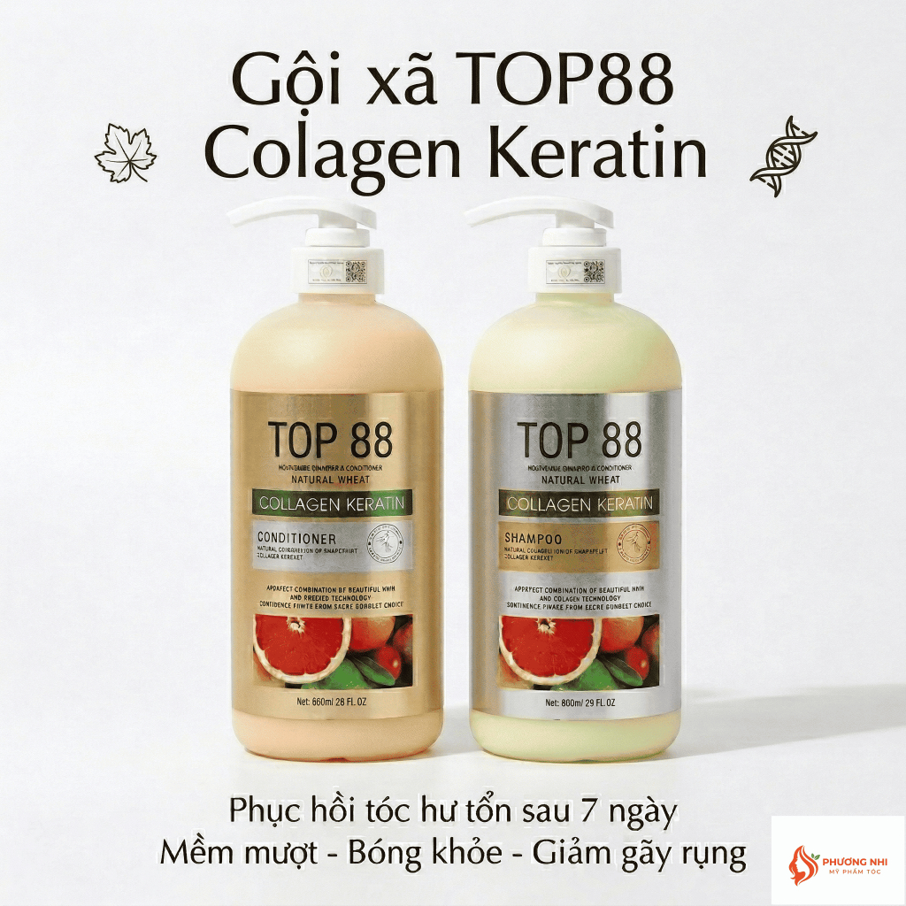 Gội Xả Phục Hồi TOP88 – Collagen Keratin Giảm Rụng Tóc, Hỗ Trợ Tóc Mọc Dày Và Bóng Khỏe