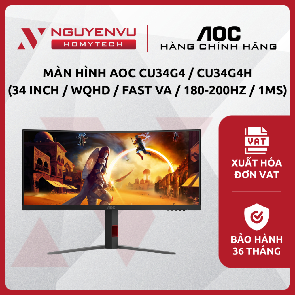[Full VAT] Màn hình AOC CU34G4 / CU34G4H - 34" - UWQHD - Cong - 180Hz / 200Hz - BH 36 Tháng