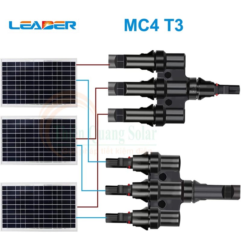 Đầu nối MC4 chữ T vào 3 ra 1,điện áp: 1500V DC, mã sản phẩm: SY-BT31-AB, hiệu:Leader.