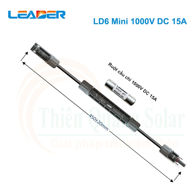 Đầu nối MC4 có cầu chì 1000V DC 15A, mã sản phẩm: LD6-Mini-1000-15A,hiệu: LEADER
