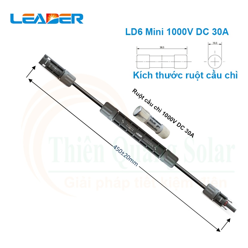 Đầu nối MC4 có cầu chì 1000V DC 30A,  mã sản phẩm: LD6-Mini-1000-30A,hiệu: LEADER.