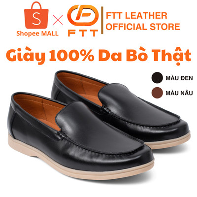 Giày lười da bò nam Mocassin trơn cao cấp FTT Leather đế đi siêu nhẹ êm chân hạn chế trượt FC004B0