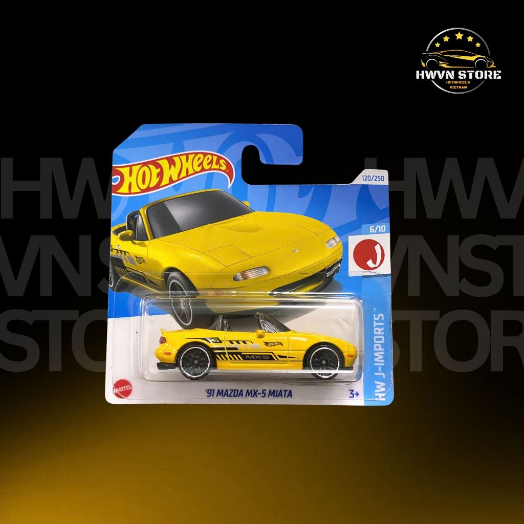 Xe mô hình Hotwheels Card Ngắn '91 Mazda MX-5 Miata màu vàng