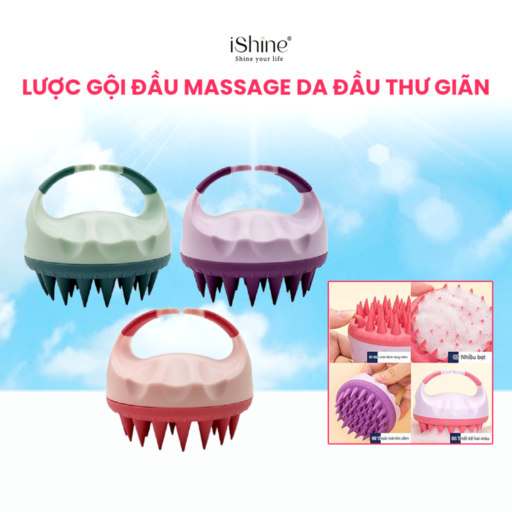 Lược Gội Đầu Cao Cấp Silicone iShine Massage Đầu Giảm Stress, Ngừa Rụng Tóc IS05