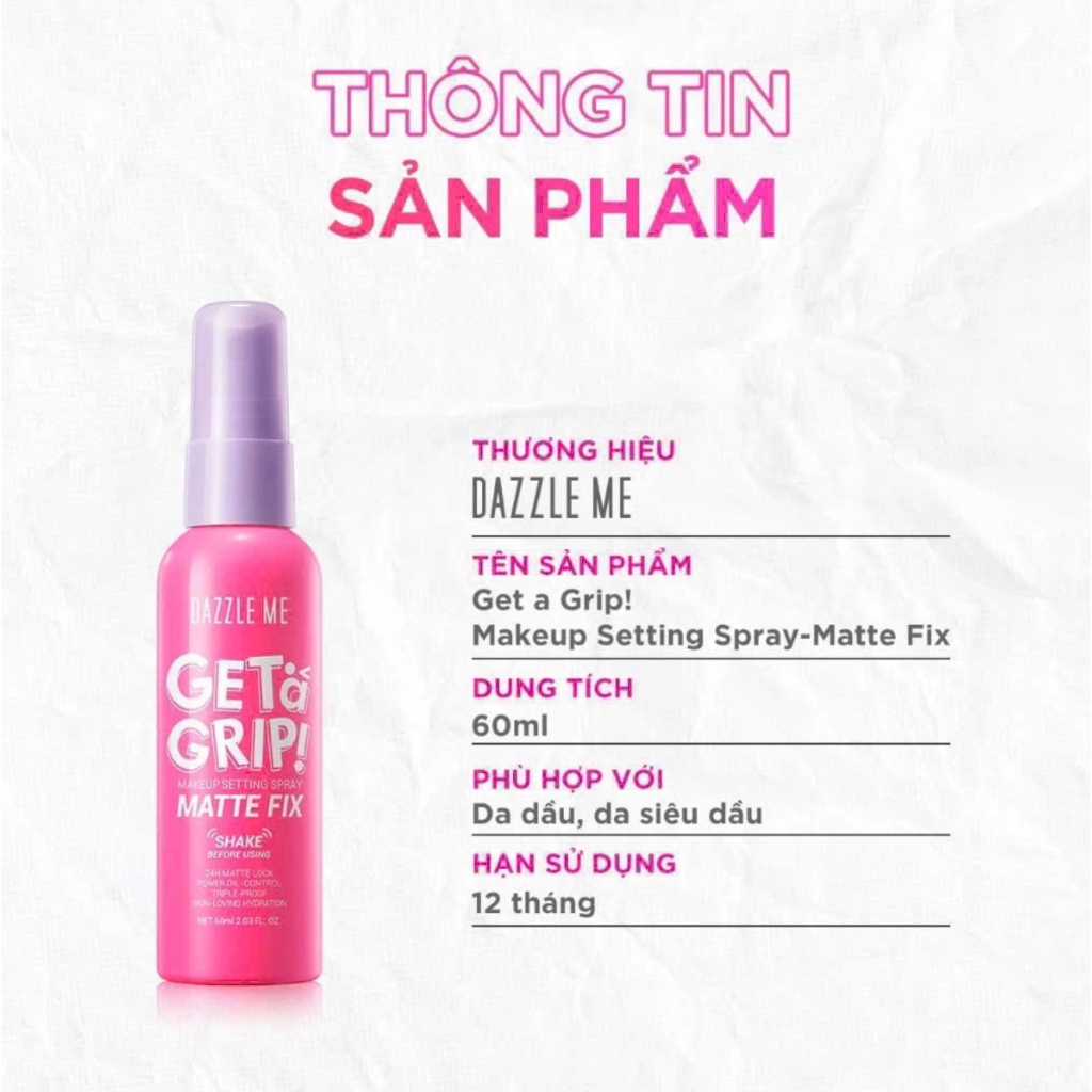 Xịt Khóa makeup Nền DAZZLE ME Setting Spray Cố Định Trang Điểm Lâu Trôi