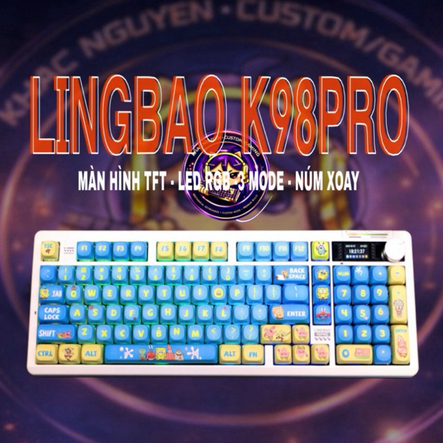 Bàn Phím Cơ Lingbao K98 Pro – Không Dây 3 Mode | Pin 10000mAh | LED RGB, CUSTOM KEYCAP