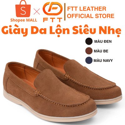 Giày da lộn nam dáng lười Mocassin trơn FTT Leather đế bệt cao cấp siêu nhẹ hạn chế trượt mã FC004B2