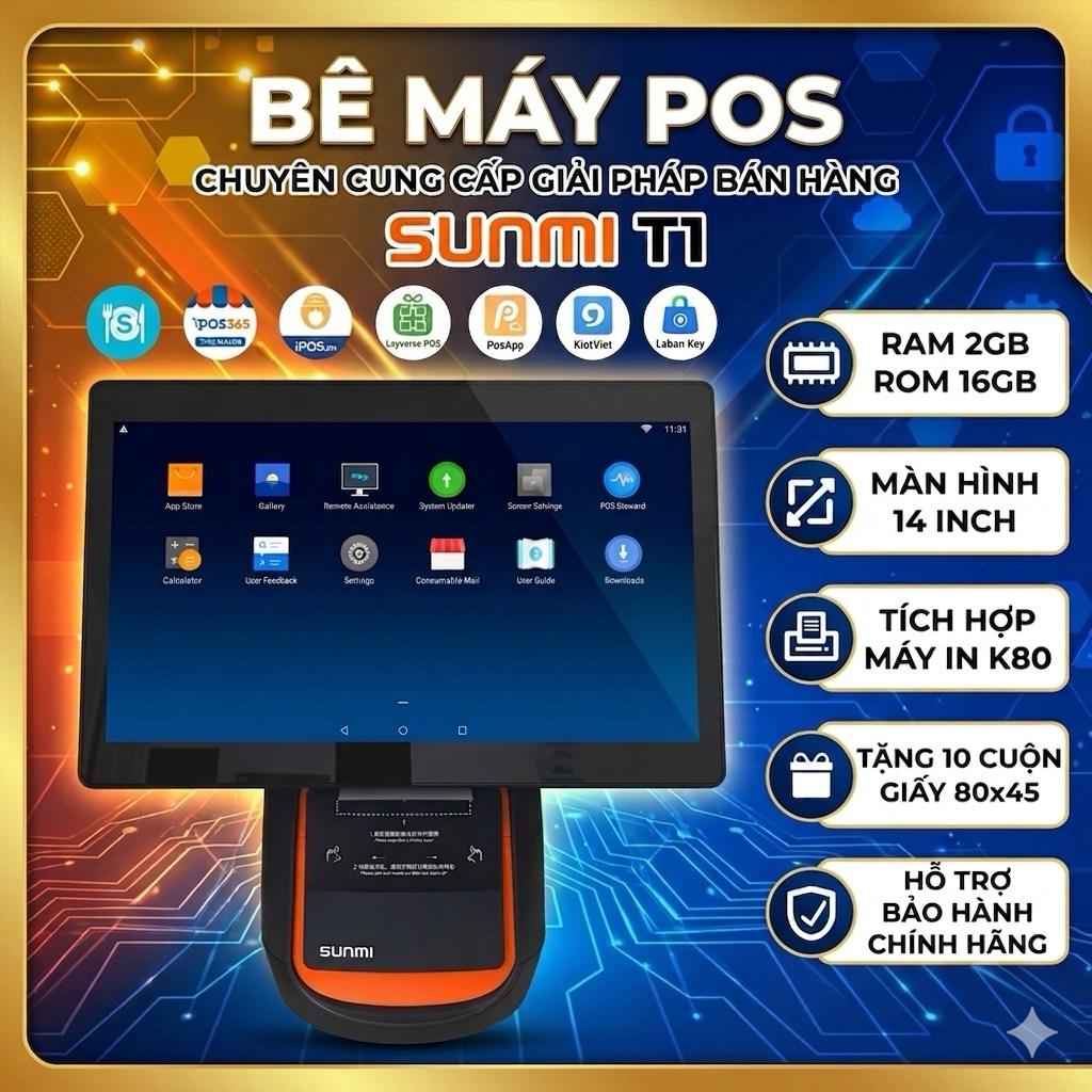 [THANH LÝ 90-95%] Máy pos Sunmi T1 bán hàng in hoá đơn Sapo, Kiotviet, Fabi Ipos, Pos365, Cukcuk,…