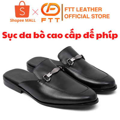 Giày sục nam da bò Horsebit cao cấp FTT Leather phối khoá ngang đế phíp hạn chế trơn, trượt FP502B0