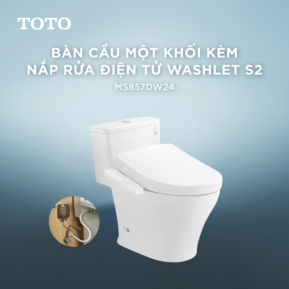Bàn cầu 1 khối TOTO MS857DW24 kèm nắp rửa điện tử WASHLET dòng S2