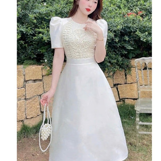Đầm thời trang nữ dự tiệc sang trọng chất tapta cổ tròn tay ngắn dáng váy chữ A dài maxi trẻ trung