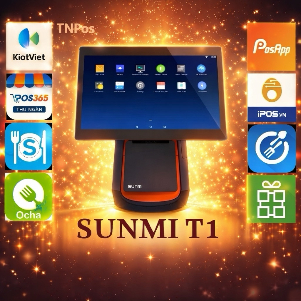 < THANH LÝ > Máy Pos bán hàng Sunmi T1 tích hợp in bill phần mềm Pos365,Sapo,Kiotviet, Fabi Ipos,Cuk