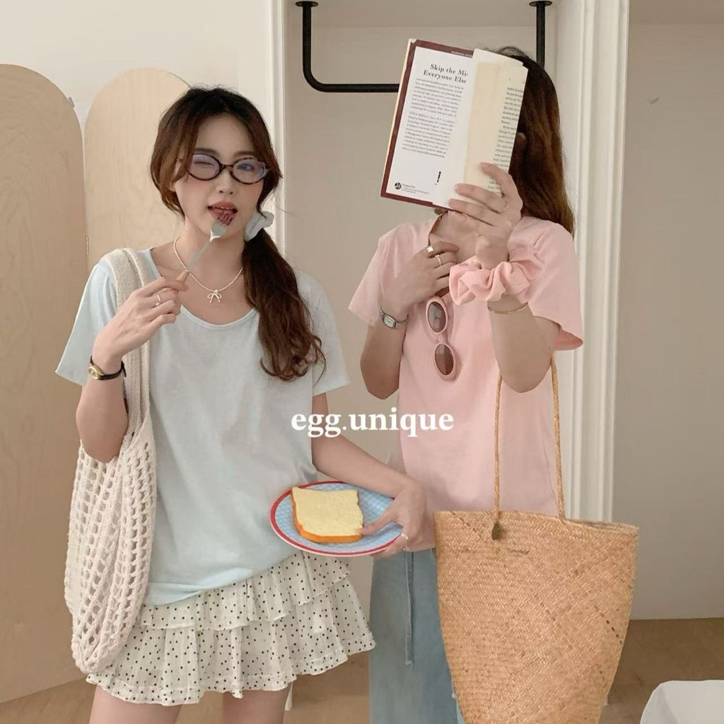 MIN BOUTIQUE ( KÈM ẢNH THẬT ) Áo Phông Giấy Cổ U Trơn Kèm Dây Cột Tóc Hàng QC EGG Áo Thun Giấy Mặc M