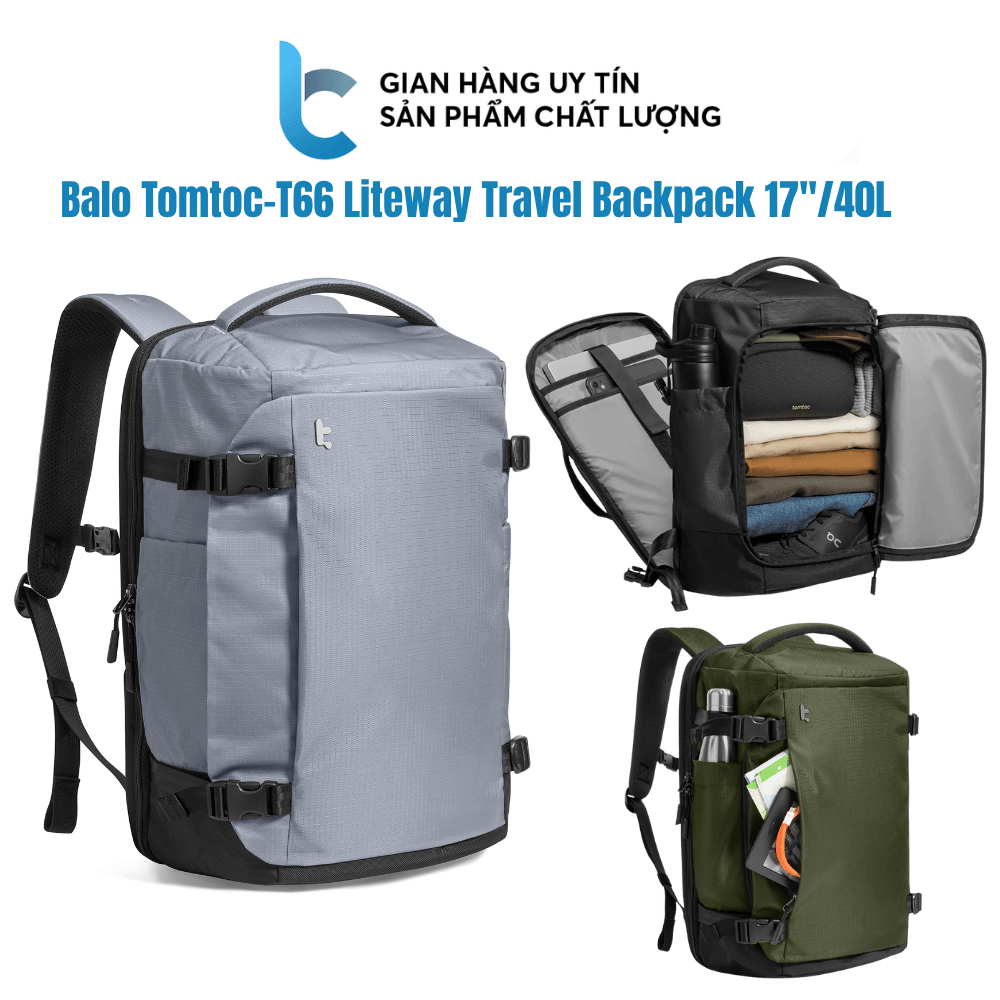 Balo Tomtoc-T66 Liteway Travel Backpack 17"/40L T66 cho Macbook/Laptop Nhiều Ngăn, Kháng Nước