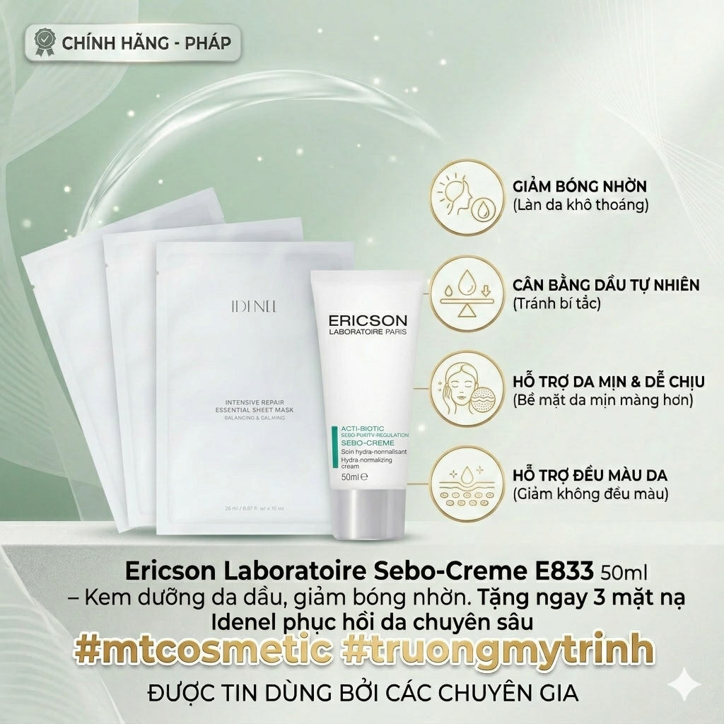 Kem dưỡng da dầu, giảm bóng nhờn, hỗ trợ da mịn và đều màu hơn Ericson Laboratoire Sebo-Creme E833 5