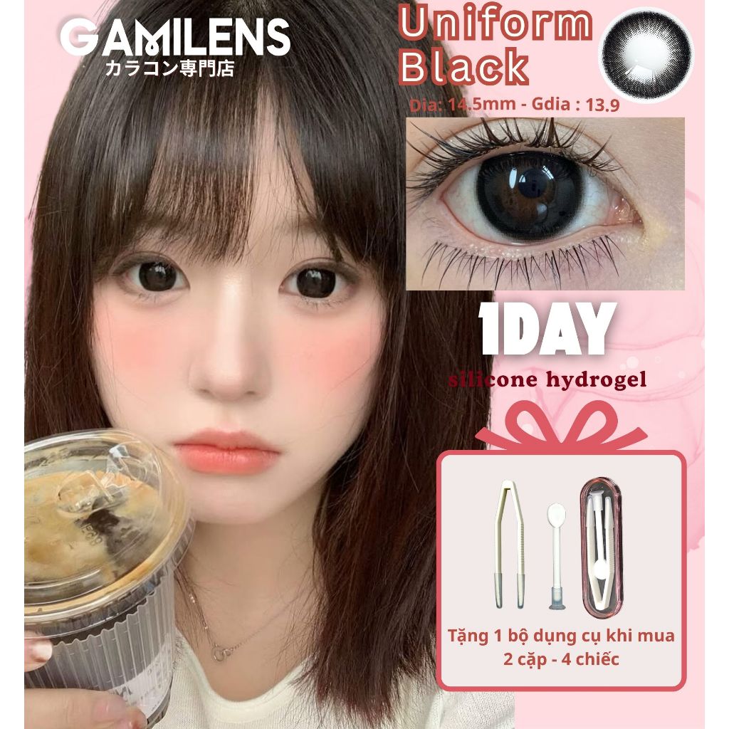 Lens 1 Ngày BLACK Cấp Ẩm Đen Giãn Uniform 14.5mm Nhật Bản - Gamilens