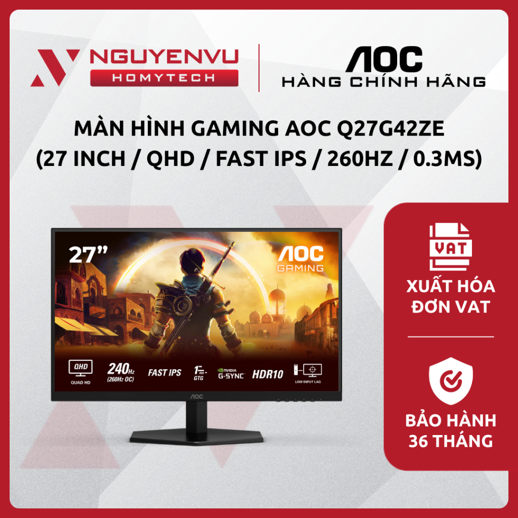 [Full VAT] Màn hình gaming AOC Q27G42ZE - 27 inch - QHD - Fast IPS - 260Hz - 0.3ms - CHÍNH HÃNG