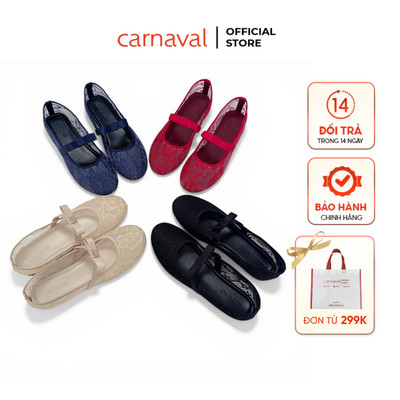 Giày Búp Bê Nữ Ren Hoa Carnaval, Mary Jane Quai Ngang Đính Nơ Phong Cách Tiểu Thư - VS201