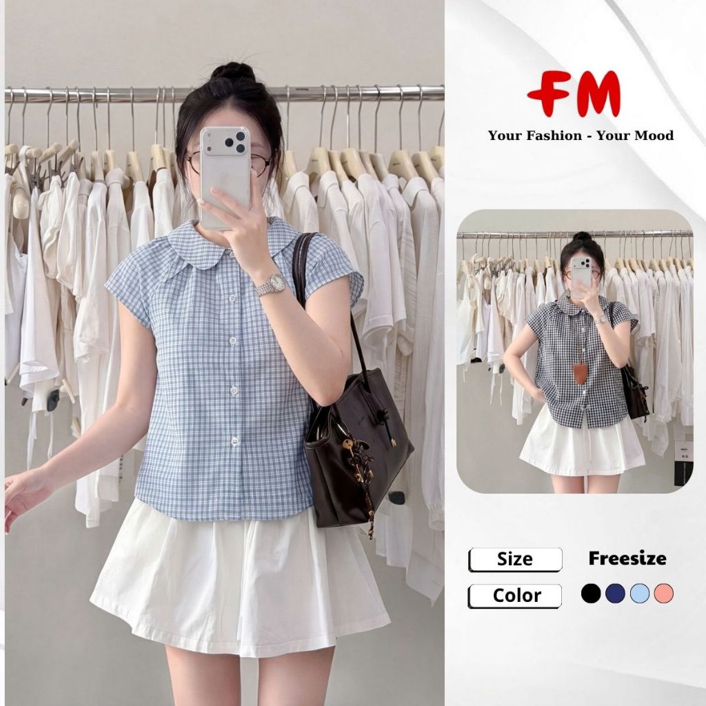 Áo Nữ Caro FMSTYLE Cổ Sen Tay Cánh Tiên Dáng Dễ Thương Phong Cách Hàn Quốc 26040461