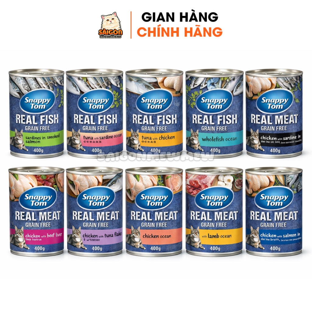 Thức Ăn Ướt Cho Mèo SNAPPY TOM 400g – Pate Cao Cấp, Nhiều Vị, Kích Thích Ăn Uống
