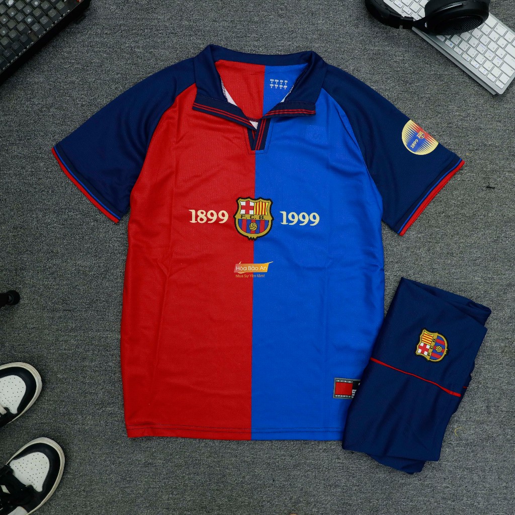 In theo y/c - Bộ Quần Áo Bóng Đá, Đồ Đá Banh CLB Barca Retro 1999 - Áo barcelona cổ điển Phiên bản K
