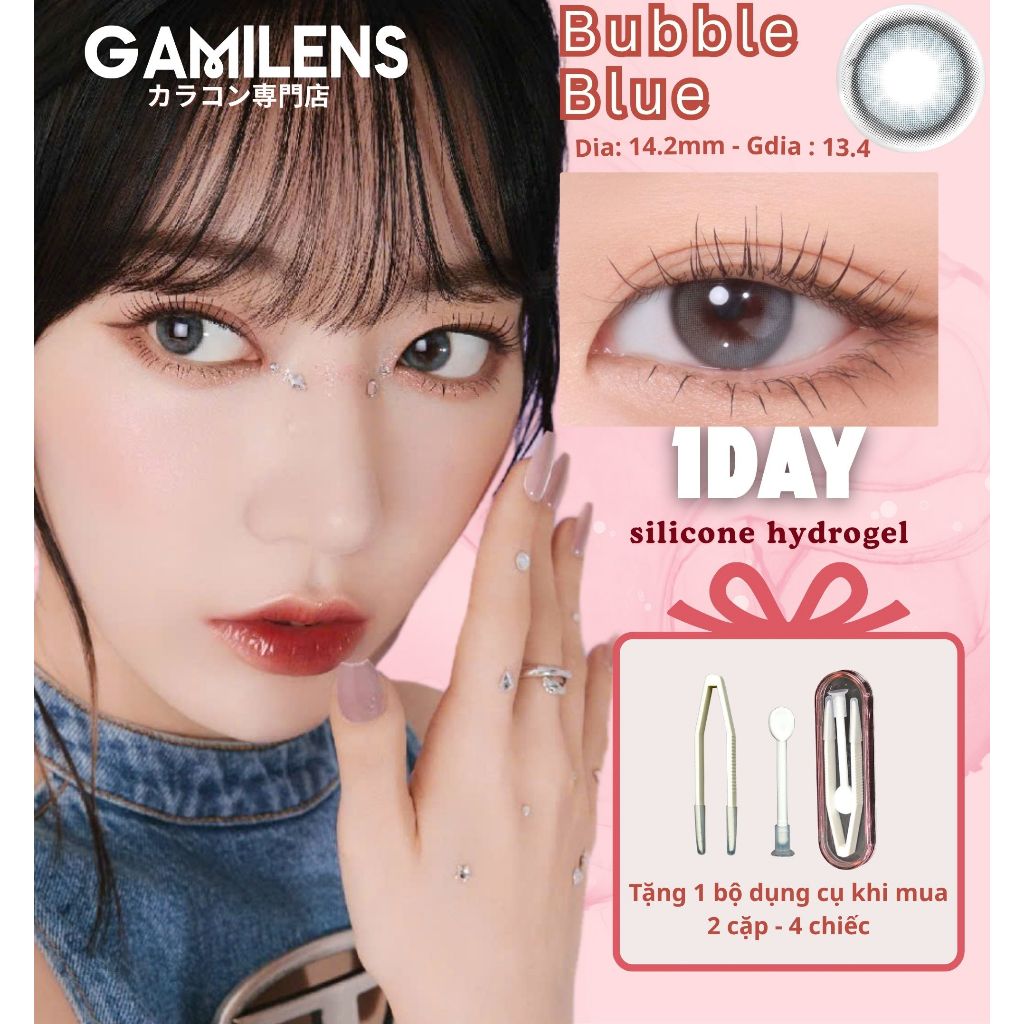 Lens 1 ngày 24h xanh BUBBLE BLUE 14.2mm Nhật Bản - Gamilens