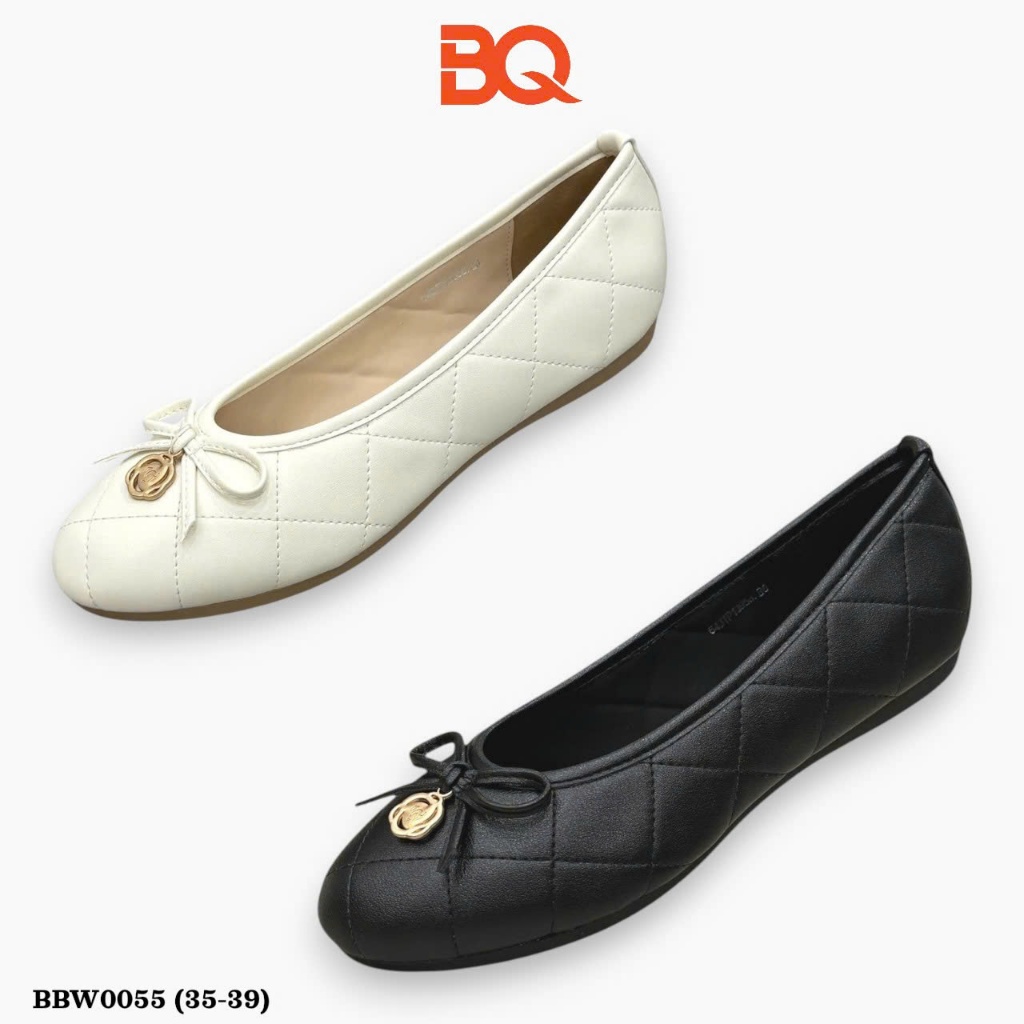 BQ | Giày nữ size 35-39 Giày búp bê da bò cao cấp may kẻ đính nơ khuy vàng trẻ trung ôm chân BBW0055