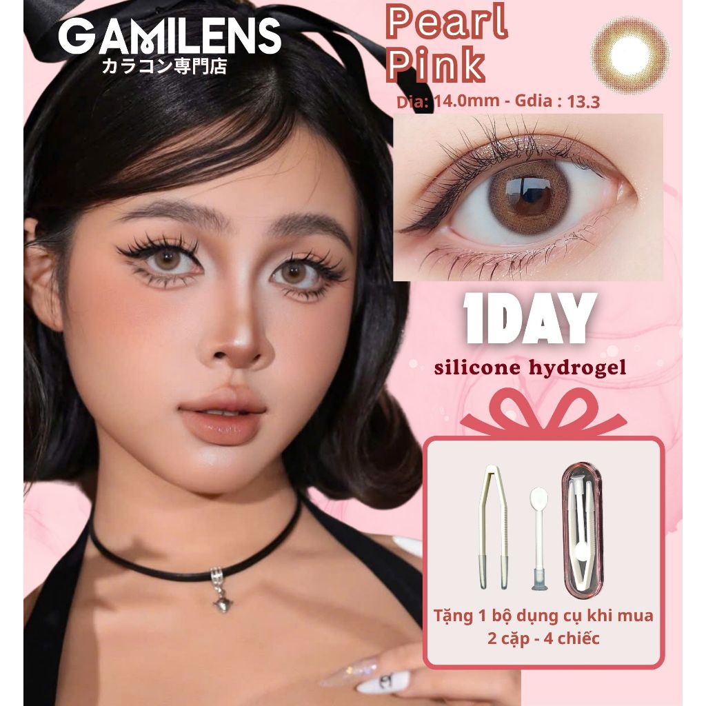 Lens 1 ngày 24h sử dụng PEARL PINK 14.0mm Nhật Bản - gamilens
