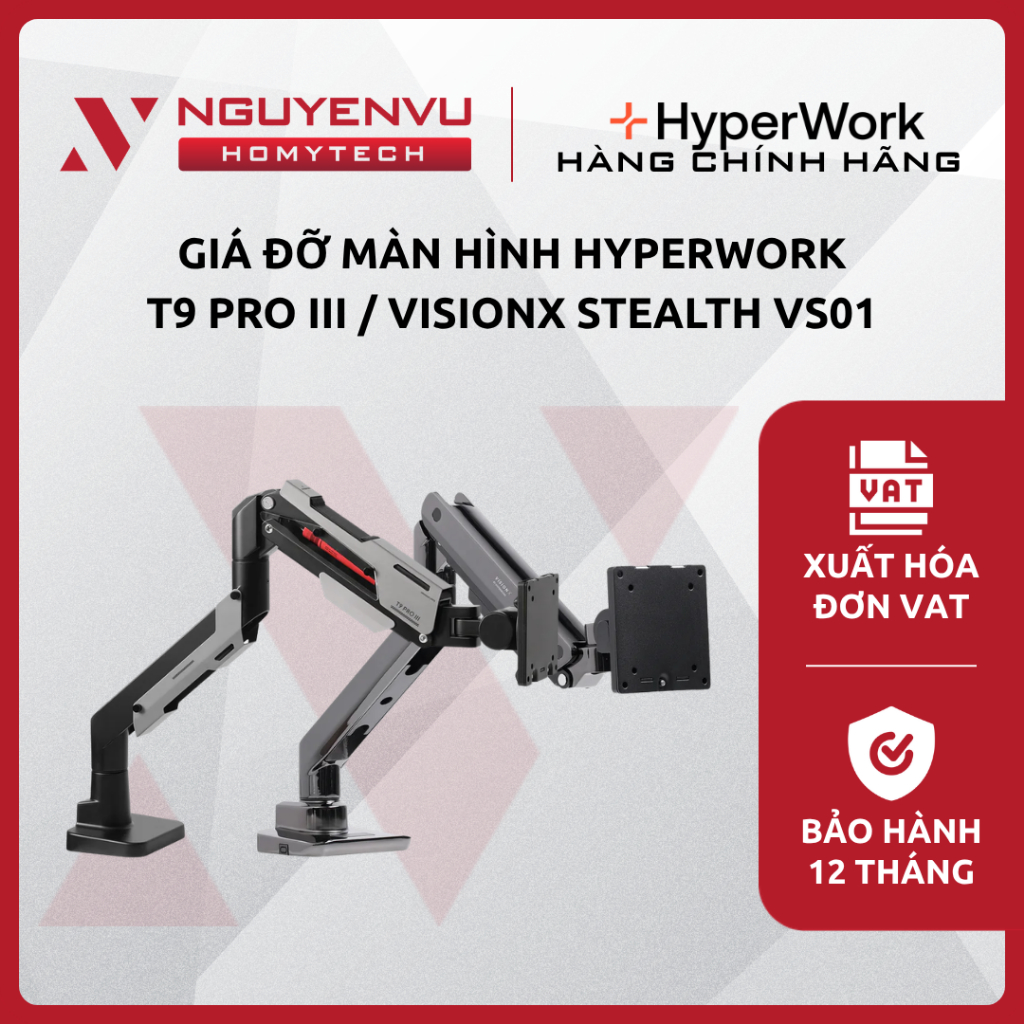 [Full VAT] Giá đỡ màn hình HyperWork T9 Pro III / VisionX Stealth VS01 - Trợ lực Piston - CHÍNH HÃNG