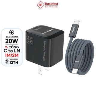 Bộ sạc nhanh 20W 30W Basefast Combo cục sạc GaN kèm dây dù dài 1m 2m cho Phone 11 12 13 14prm ....
