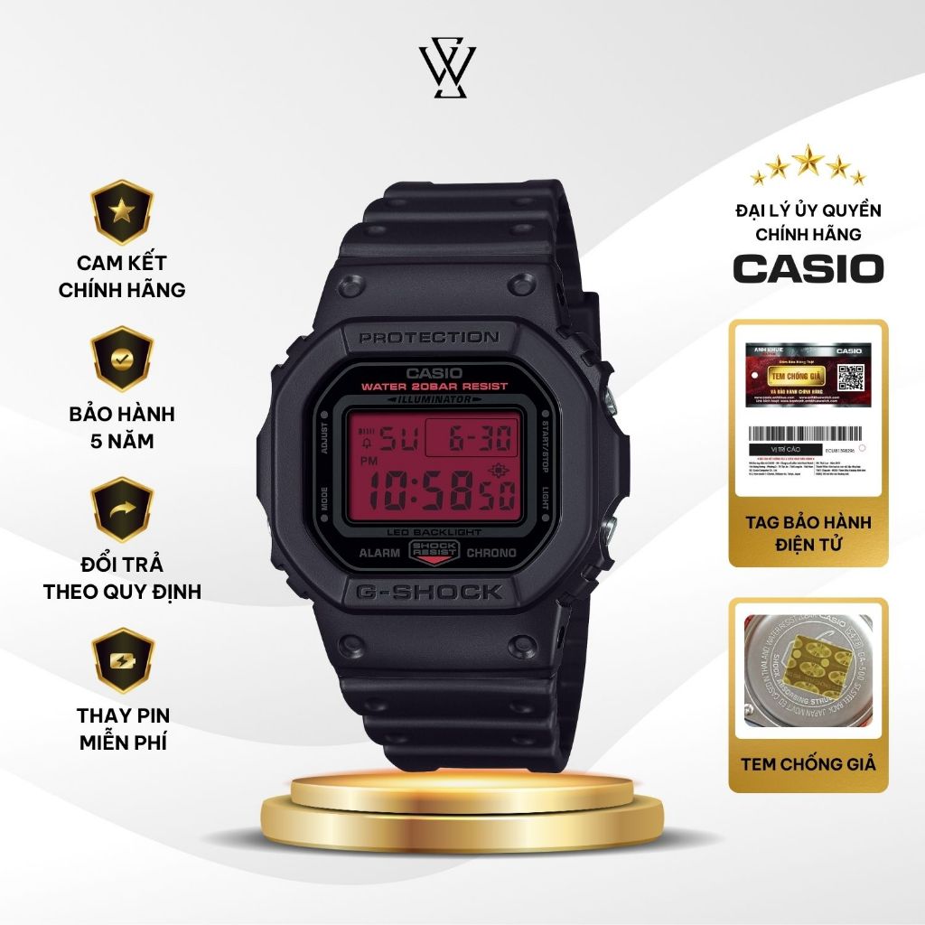 Đồng hồ Casio G-SHOCK DW-5600BBR-1DR  Kính Khoáng 42.8mm Chống Nước Dây Nhựa Chính Hãng Chính hãng