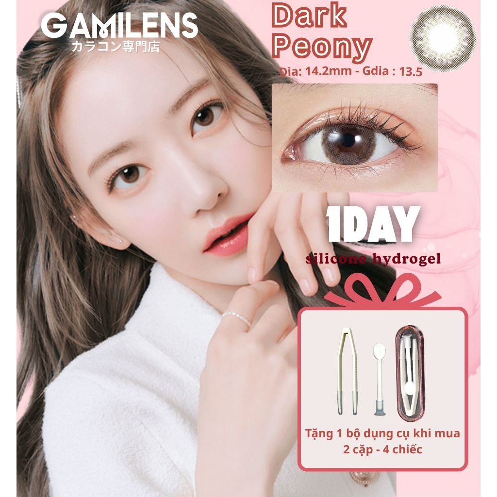 Lens 1 ngày 24h sử dụng DARK PEONY 14.2mm Nhật Bản - Gamilens