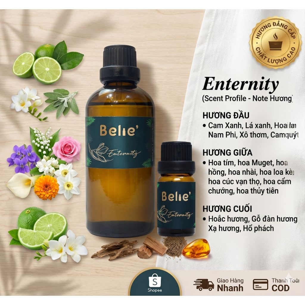 Hương Enternity Belie' 10ml làm nước hoa, xà phòng, khuếch tán que thơm, nến thơm