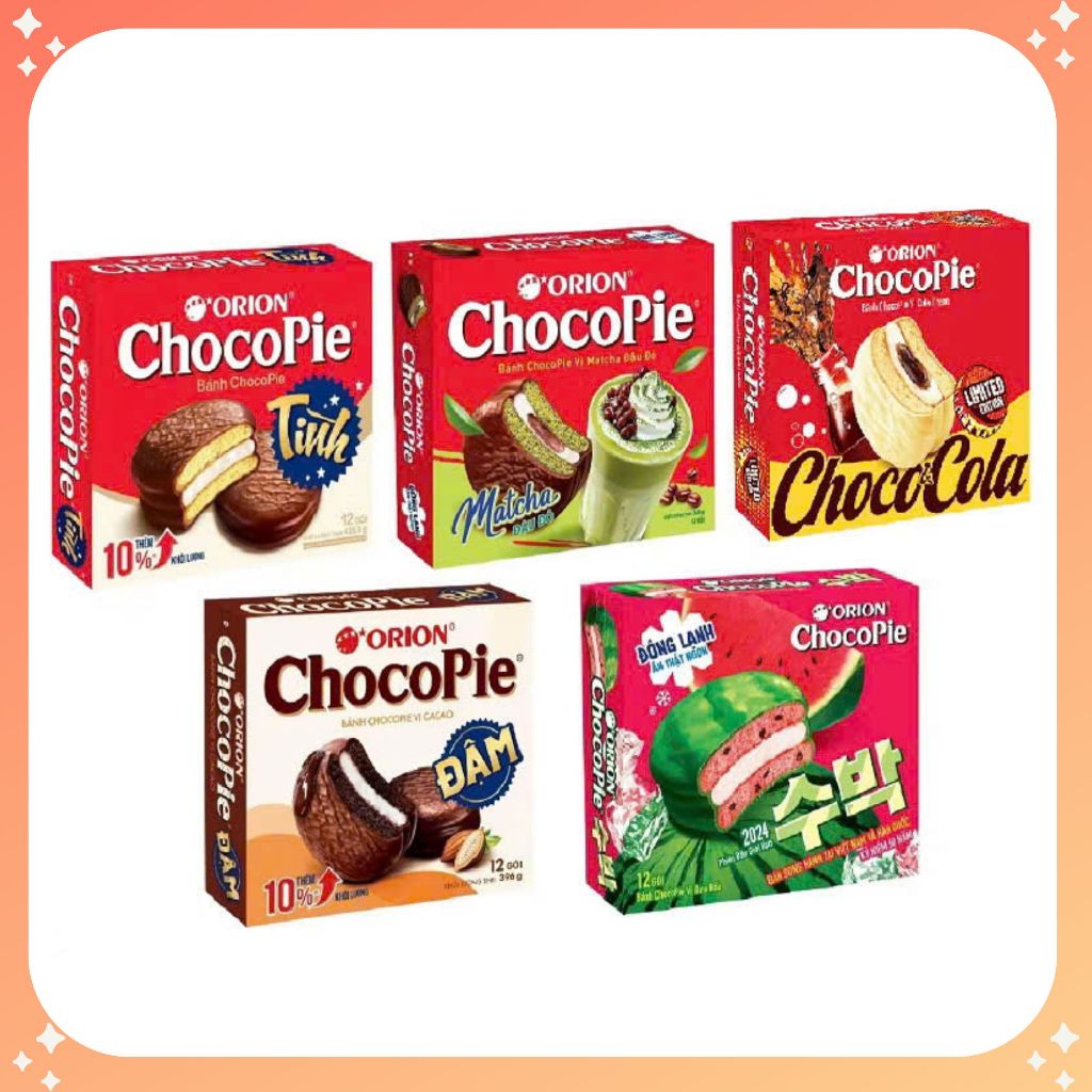 Bánh Custas ChocoPie Vị Cacao Bánh Orion Custas Vị Kem Cốm Sen Vị Kem Trứng Bánh Thơm Ngon Sánh Dẻo 