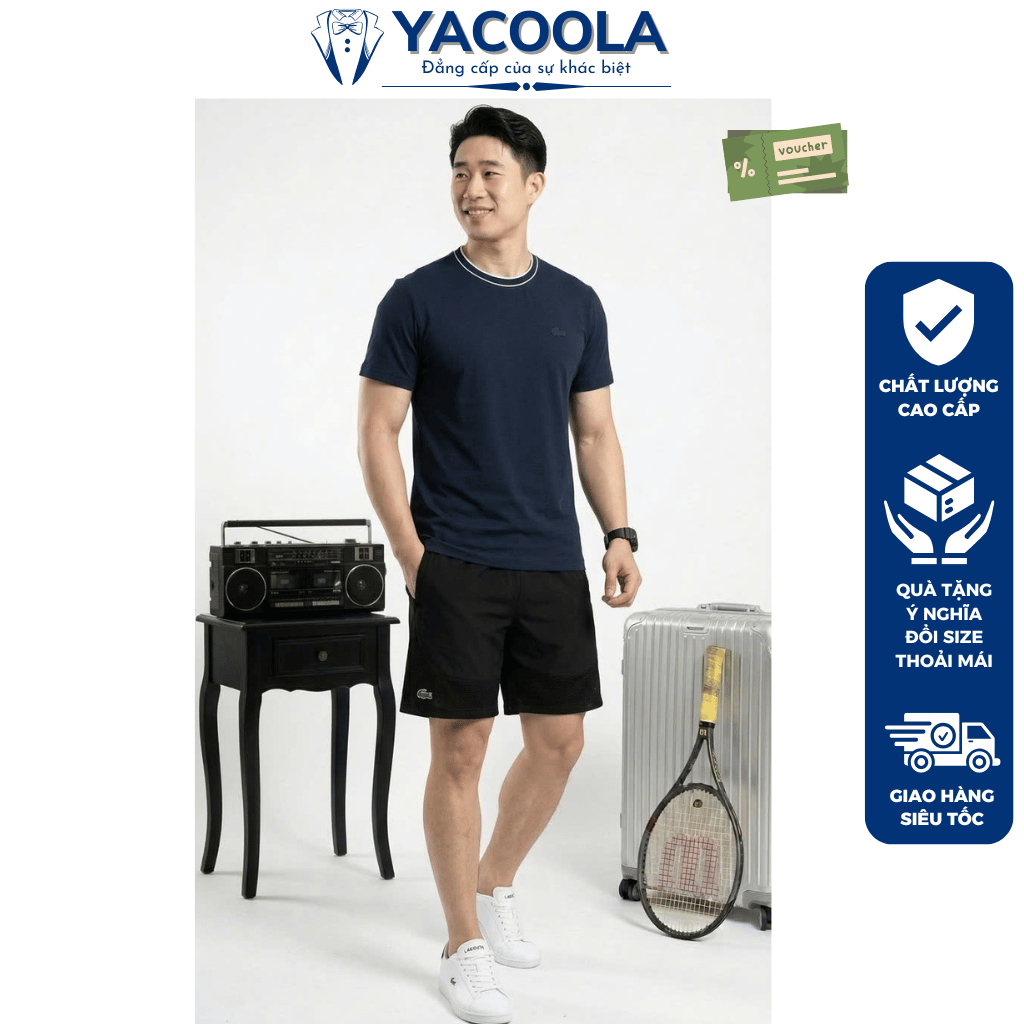 Set đồ nam cotton cổ tròn cao cấp chuẩn phom Hàng Hiệu Yacoola YH6-6615 Set đồ nam cộc tay chất mát 