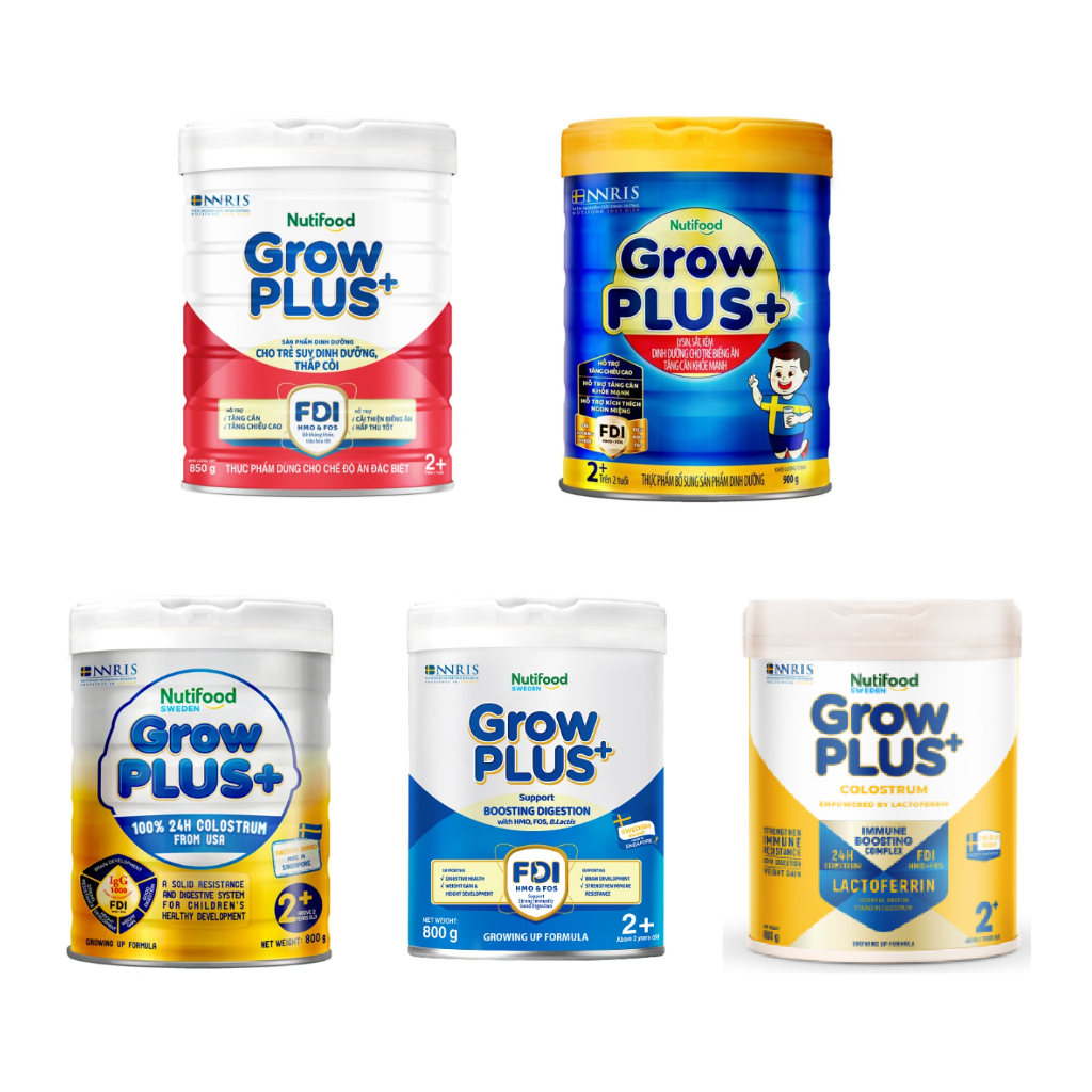 Sữa bột Nutifood GrowPlus+ (Grow plus) đỏ/xanh/vàng/tiêu hóa/lactoferrin lon thiếc