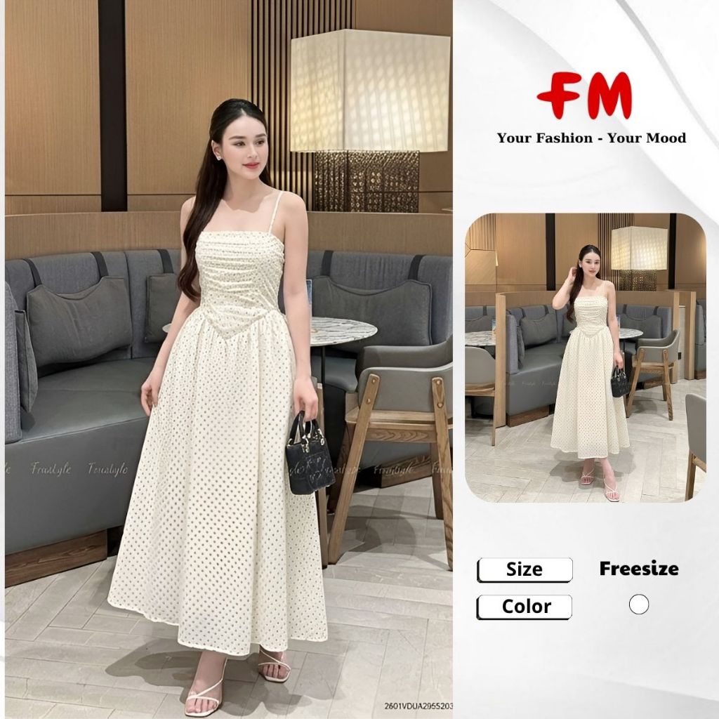 Váy 2 Dây Nữ FMSTYLE Dài Chấm Bi Nhún Ngực Form Xoè Chữ A Phong Cách Hàn Quốc  26040626