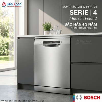 Máy Rửa Bát Độc Lập Bosch SMS4EVI04E|Serie 4 - Dung Tích 13 Bộ - Sấy Khô Hé Cửa - Kết Nối Home Connect