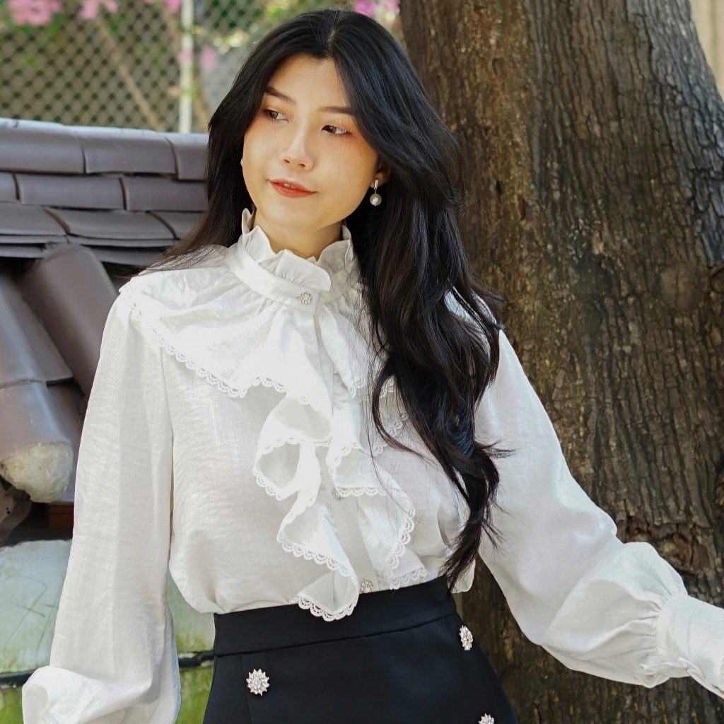 DARLING.ISM - Áo kiểu nữ tay dài phối ren tiểu thư Crystal Shirt | BigBuy360 - bigbuy360.vn