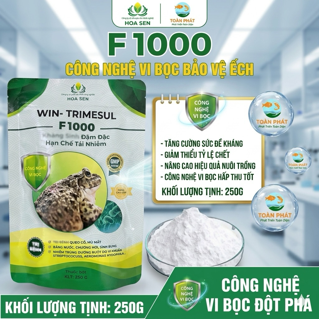 F1000 - Sản phẩm đậm đặc với công nghệ vi bọc an toàn cho ếch, gói 250gr