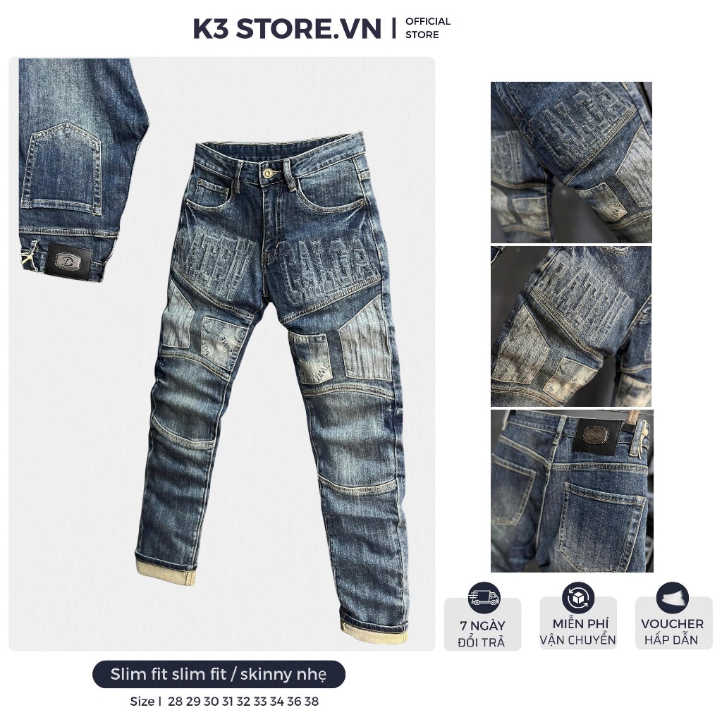 [K3 STORE VN] Quần Jean Denim Guangzhou Màu Xanh Đậm Vá Chữ RATEN Mẫu Mới 5011-J3970